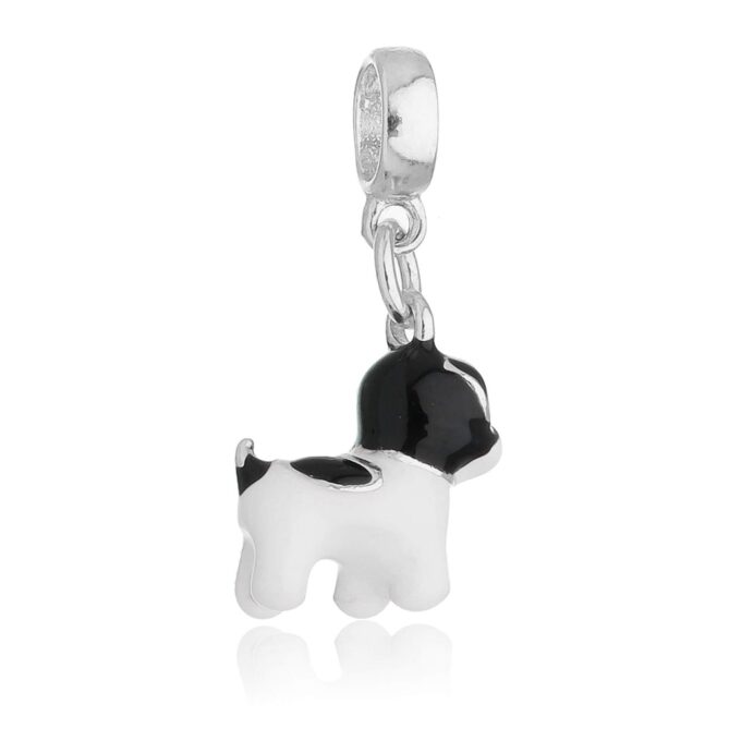 Pingente Berloque Cachorro Shih Tzu Preto Banhado a Prata 925