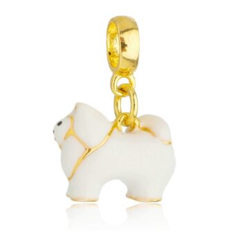 Pingente Berloque Cachorro Spitz Alemão Banhado a Ouro 18k