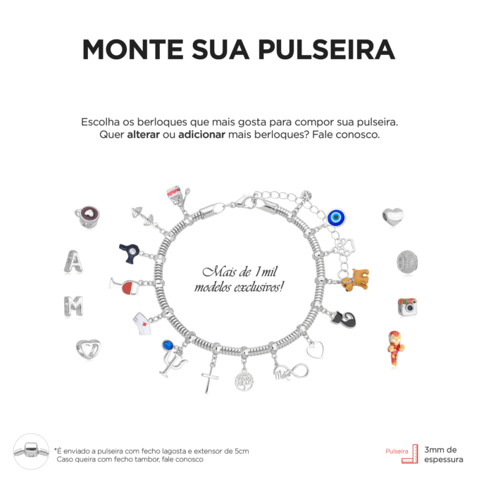 Pulseira Feminina Profissão Professora Banhado a Prata 925