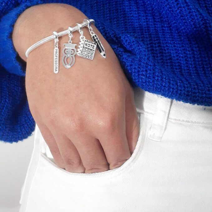 Pulseira Feminina Profissão Professora Banhado a Ouro 18k