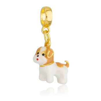 Berloque Cachorro Shih Tzu Bege Banhado a Ouro 18k