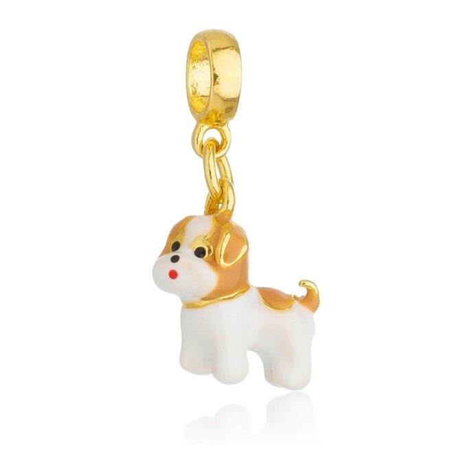 Berloque Cachorro Shih Tzu Bege Banhado a Ouro 18k
