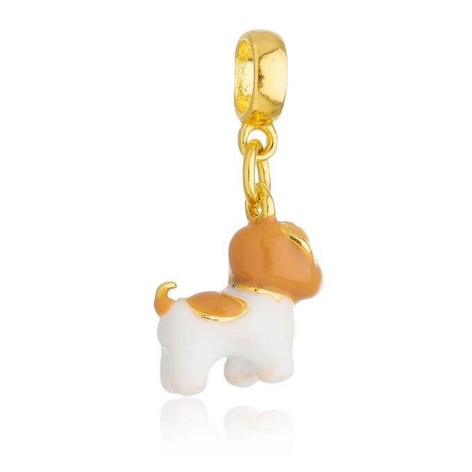 Berloque Cachorro Shih Tzu Bege Banhado a Ouro 18k