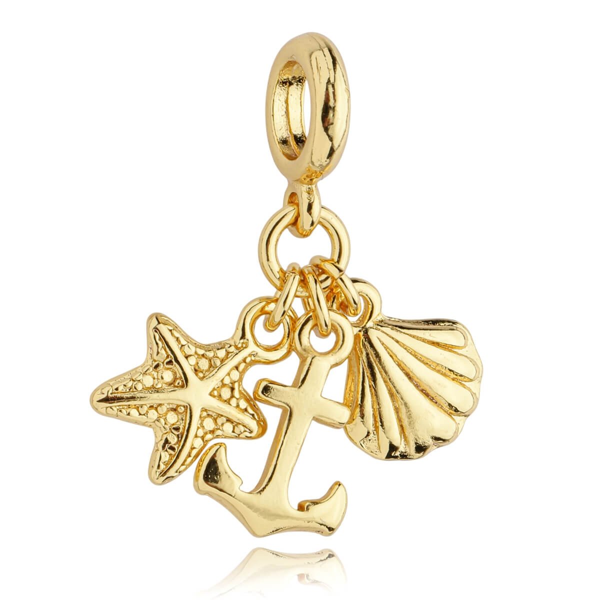Berloque Âncora Concha Estrela Mar Banhado a Ouro 18k