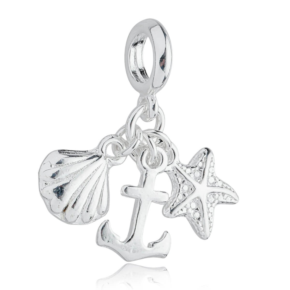 Berloque Âncora Concha Estrela Mar Banhado a Prata 925