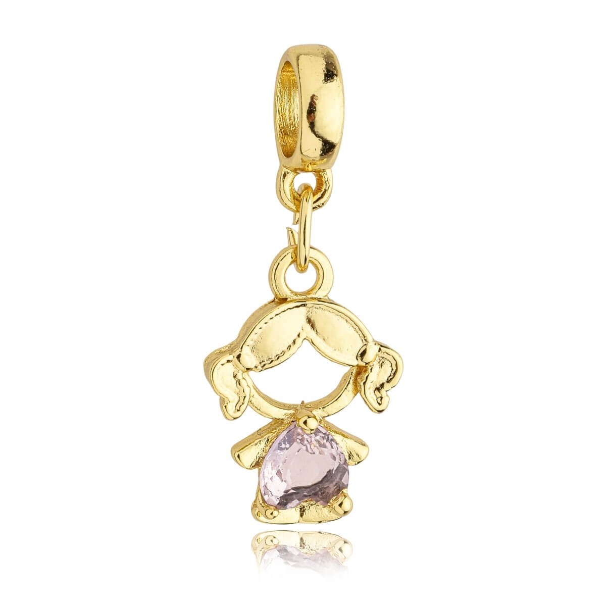 Berloque Menina Coração Banhado a Ouro 18k