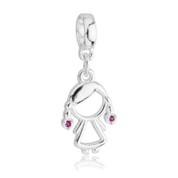 Berloque Menina Filha Strass Rosa Banhado a Prata 925