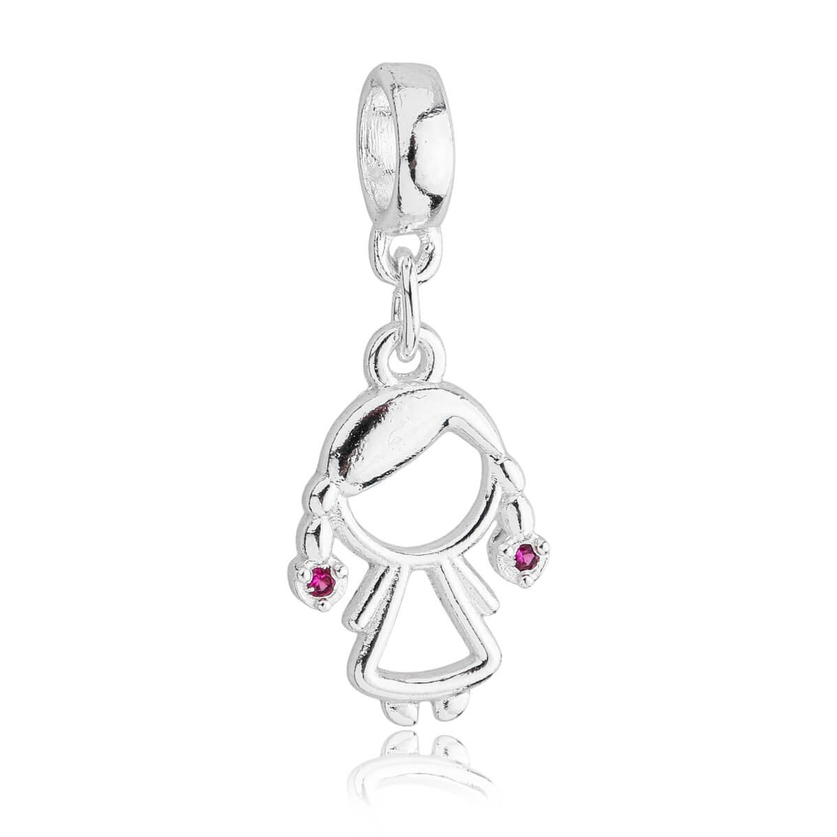 Berloque Menina Filha Strass Rosa Banhado a Prata 925