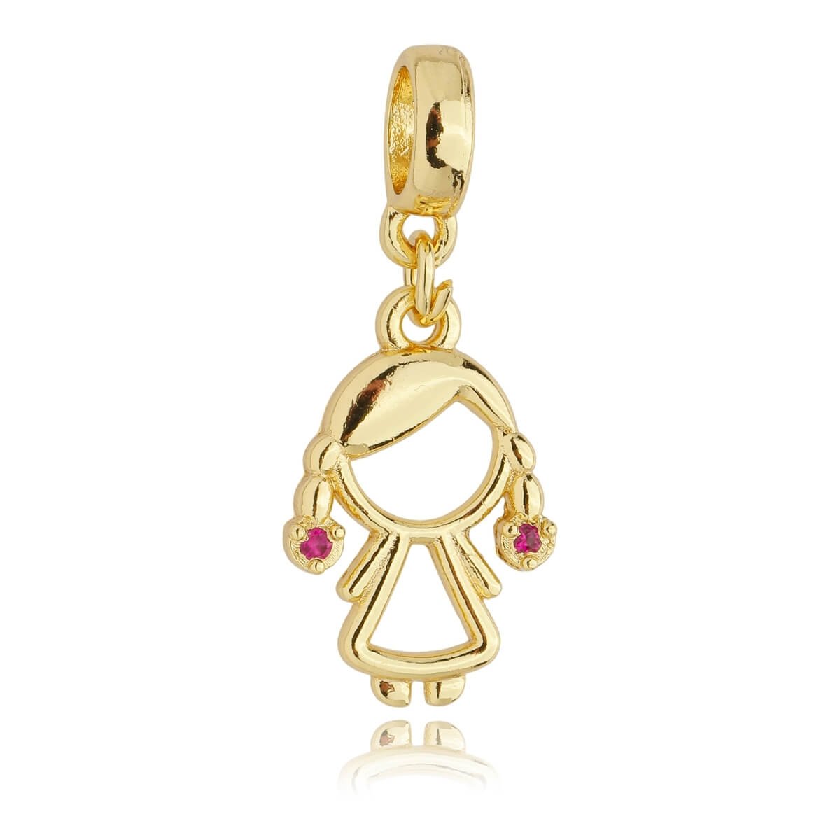 Berloque Menina Filha Strass Rosa Banhado a Ouro 18k