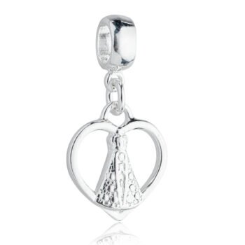 Berloque Nossa Senhora Aparecida Coração Religioso Banhado a Prata 925