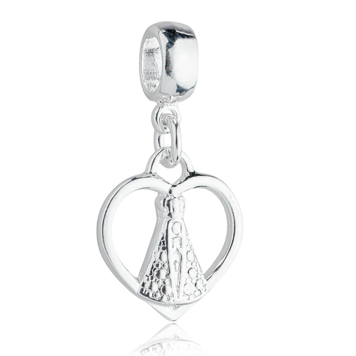 Berloque Nossa Senhora Aparecida Coração Religioso Banhado a Prata 925