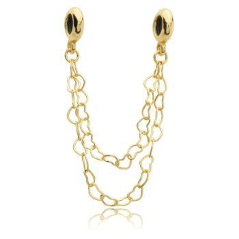 Berloque Trava de Segurança Coração Duplo Banhado a Ouro 18k