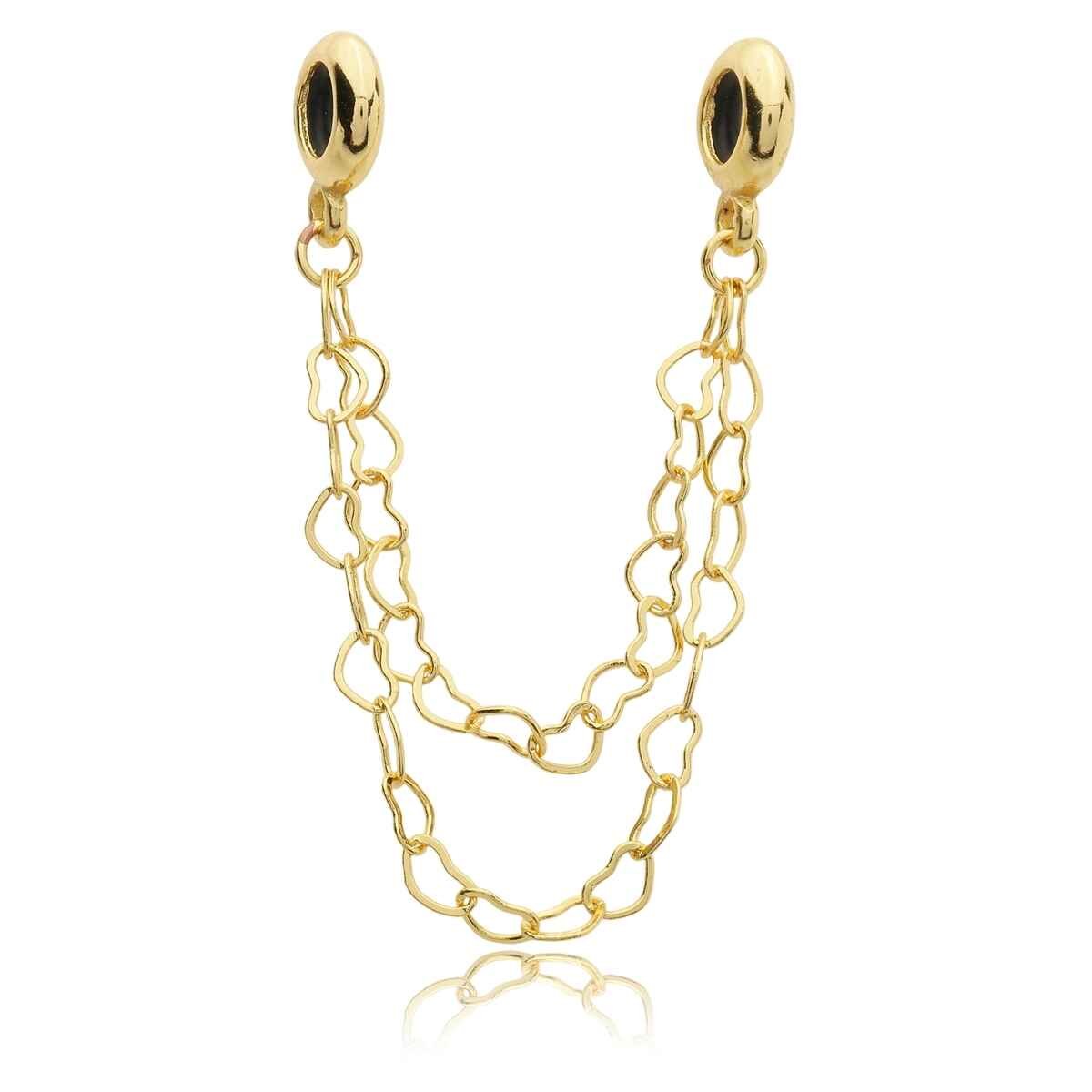 Berloque Trava de Segurança Coração Duplo Banhado a Ouro 18k