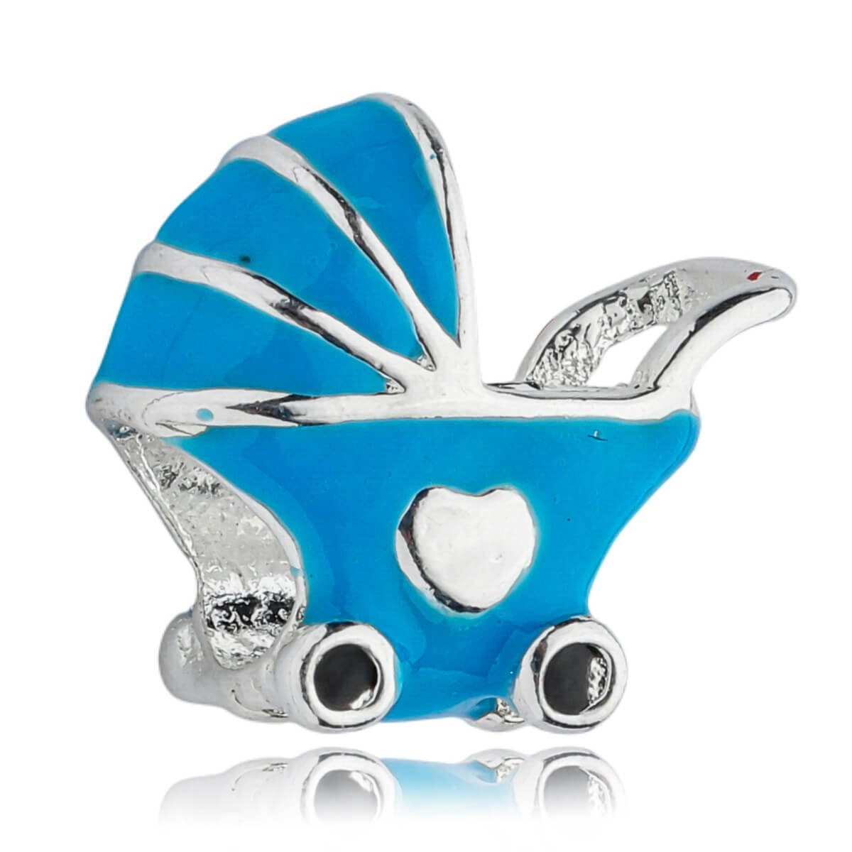 Berloque Carrinho de Bebê Azul Separador Banhado a Prata 925