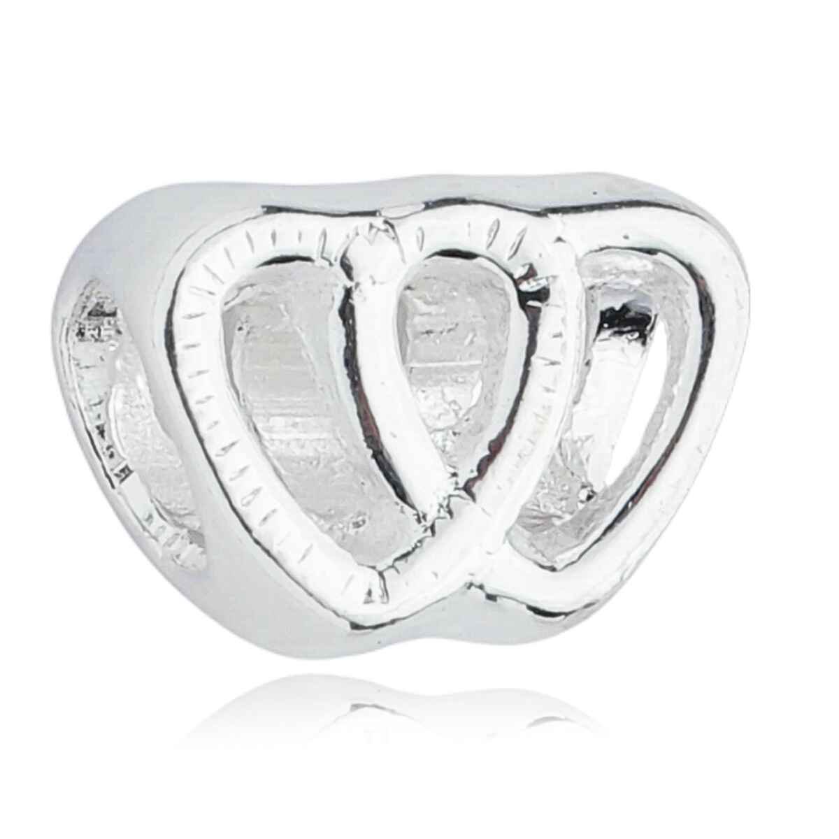 Berloque Coração Duplo Separador Banhado a Prata 925