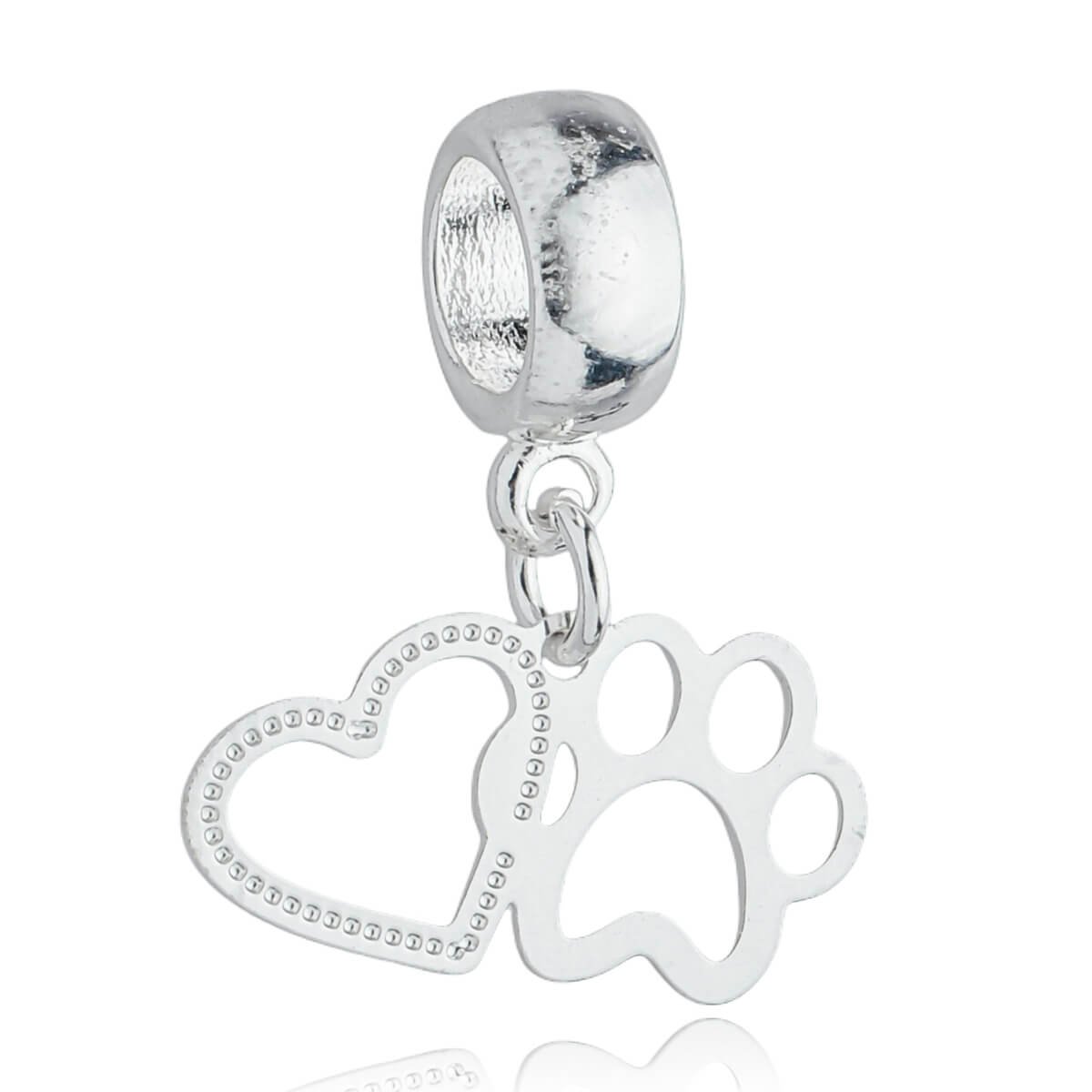 Berloque Pata Coração Banhado a Prata 925