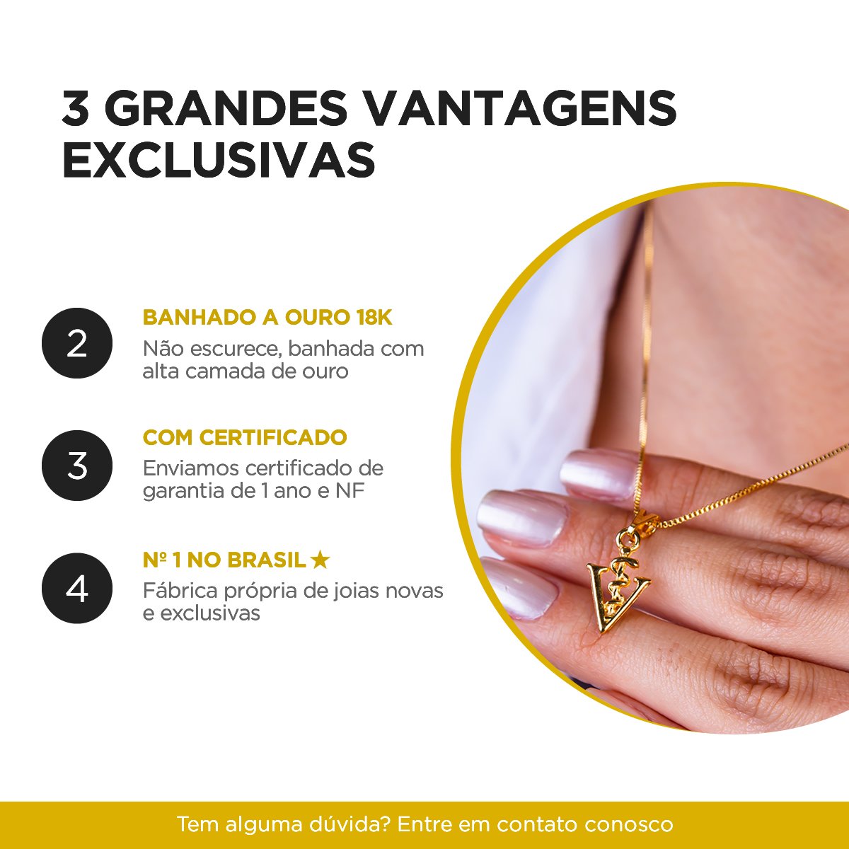 Colar Pingente Letra N Banhado a Ouro 18k