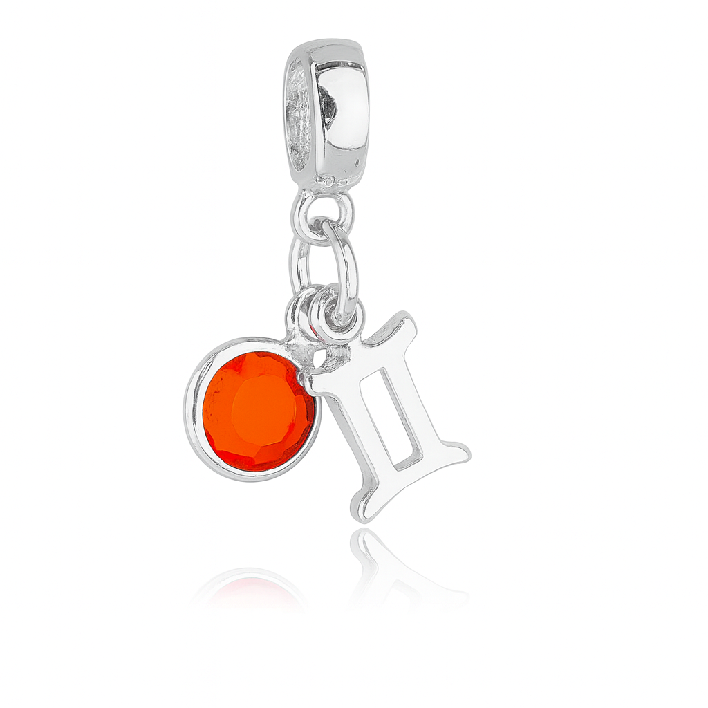 Berloque Signo Gêmeos com Strass Banhado a Prata 925