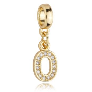 Berloque Letra O Cravejada Zircônia Banhado a Ouro 18k