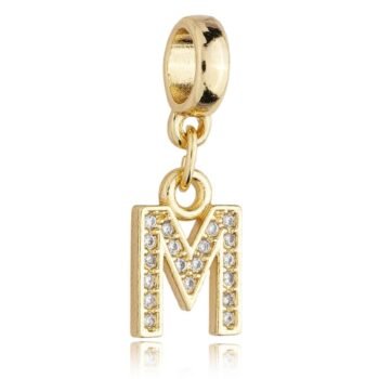 Berloque Letra M Cravejada Zircônia Banhado a Ouro 18k