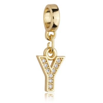 Berloque Letra Y Cravejada Zircônia Banhado a Ouro 18k