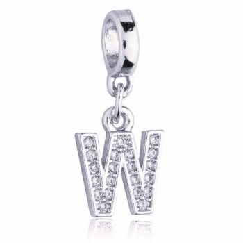 Berloque Letra W Cravejada Zircônia Banhado Prata 925