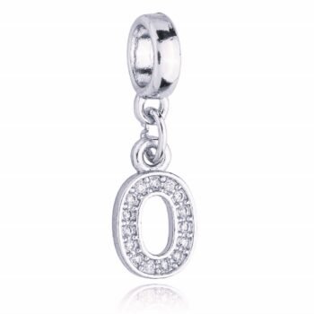Berloque Letra O Cravejada Zircônia Banhado Prata 925