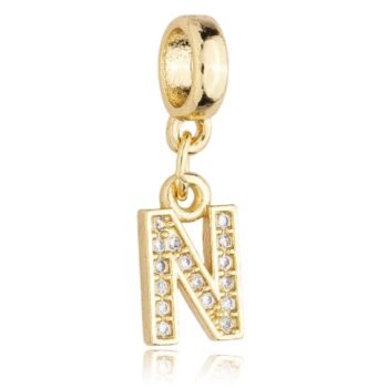 Berloque Letra N Cravejada Zircônia Banhado a Ouro 18k