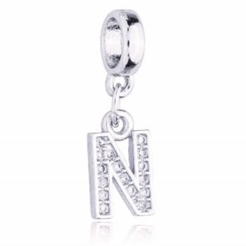 Berloque Letra N Cravejada Zircônia Banhado Prata 925