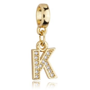 Berloque Letra K Cravejada Zircônia Banhado a Ouro 18k
