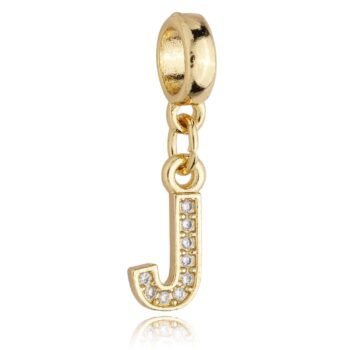 Berloque Letra J Cravejada Zircônia Banhado a Ouro 18k