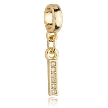 Berloque Letra I Cravejada Zircônia Banhado a Ouro 18k
