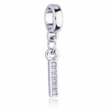 Berloque Letra I Cravejada Zircônia Banhado Prata 925