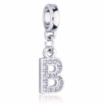 Berloque Letra B Cravejada Zircônia Banhado Prata 925