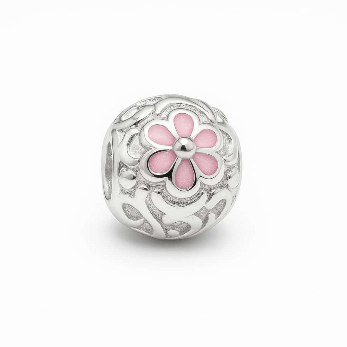 Berloque Flor Rosa Separador Banhado a Prata 925