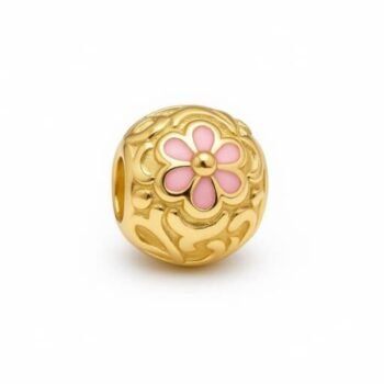 Berloque Flor Rosa Separador Banhado a Ouro 18k