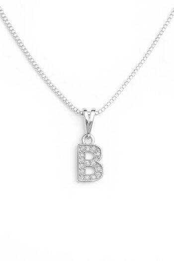 Colar Pingente Letra B Cravejado Banhado a Prata 925