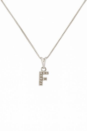 Colar Pingente Letra F Cravejado Banhado a Prata 925