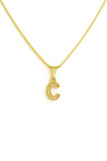 Colar Pingente Letra C Cravejado Banhado a Ouro 18k