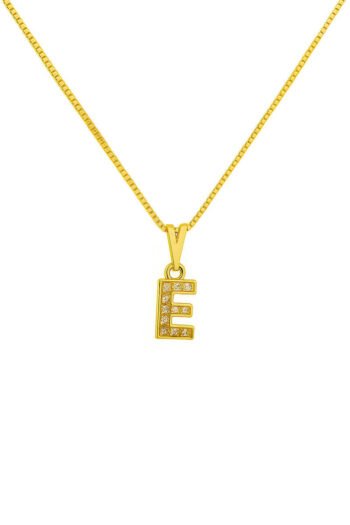 Colar Pingente Letra E Cravejado Banhado a Ouro 18k