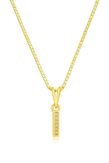 Colar Pingente Letra I Cravejado Banhado a Ouro 18k