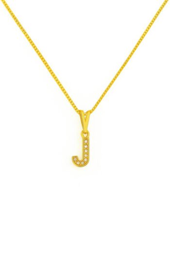 Colar Pingente Letra J Cravejado Banhado a Ouro 18k