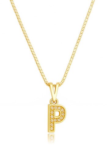 Colar Pingente Letra P Cravejado Banhado a Ouro 18k
