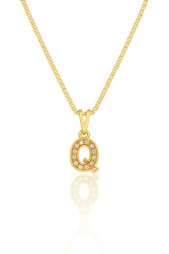 Colar Pingente Letra Q Cravejado Banhado a Ouro 18k