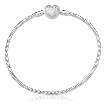 Pulseira Fecho Coração Cravejada Banhado a Prata 925